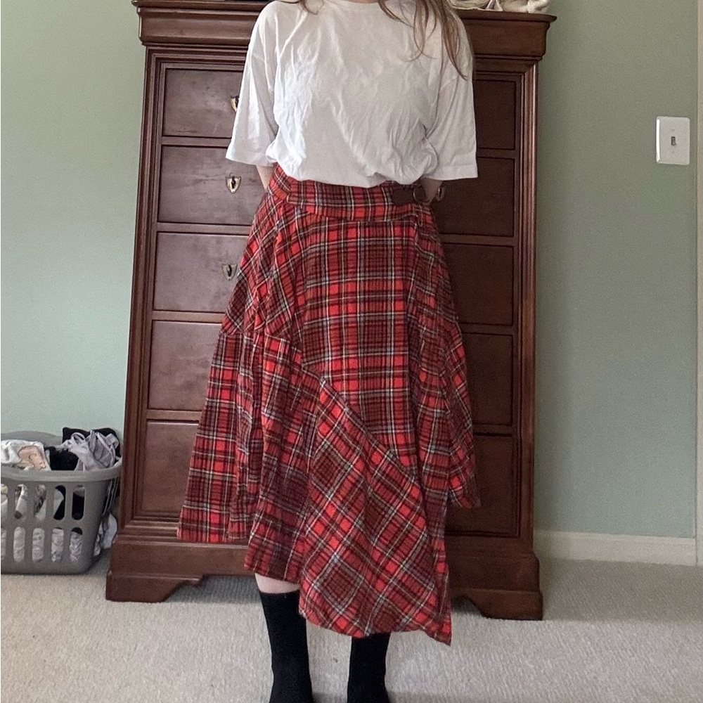 Free People Red Plaid Maxi Skirt